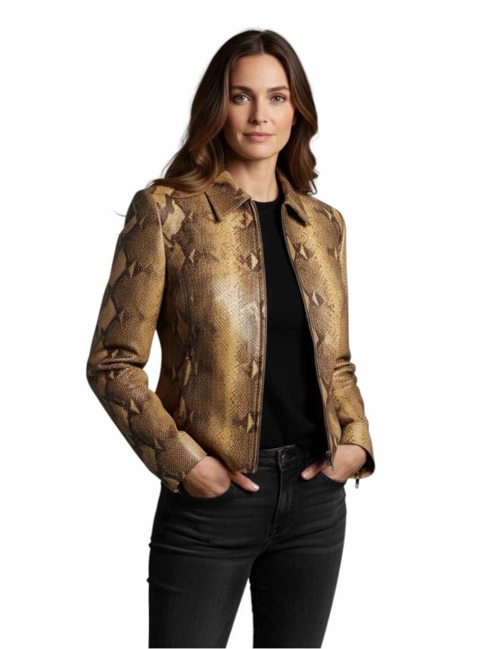 Vintage Vera Pelle Snakeskin Print Leather Blazer Size Large